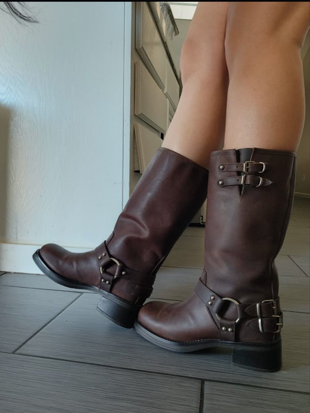 Steve Madden Astor Brown Leather Moto Boots